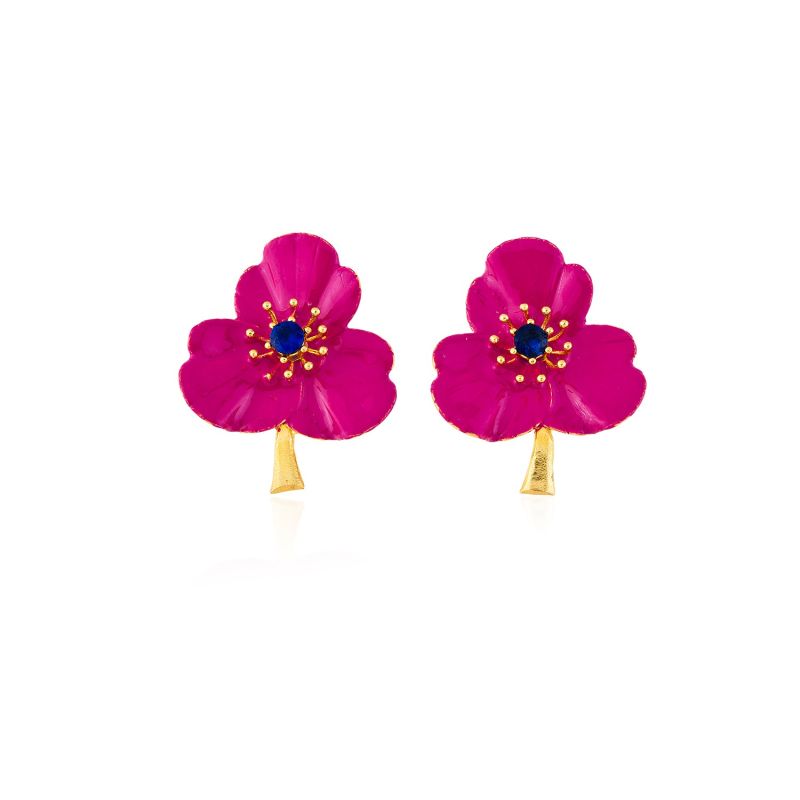 Raspberry Pink Three-Leafed Clover Earrings image