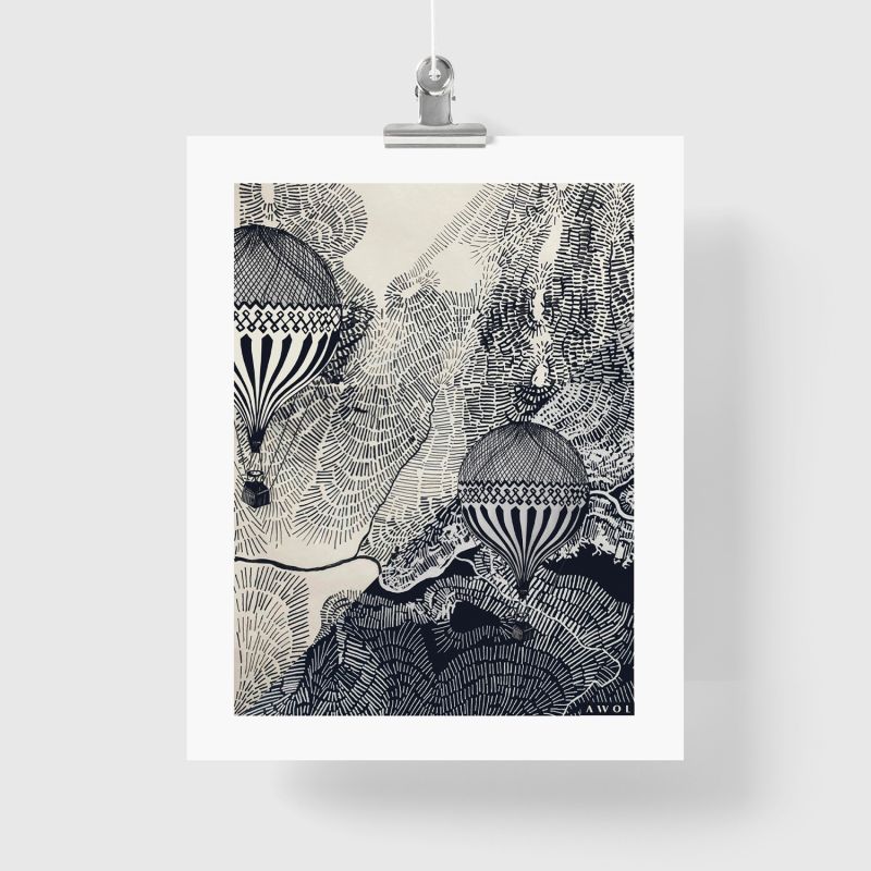 The Dreamer: Vintage Travel In The Sky With Hot Air Balloons, Travel Art Print image