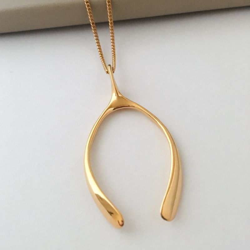 Medium Yellow Gold Plated Wishbone Necklace image