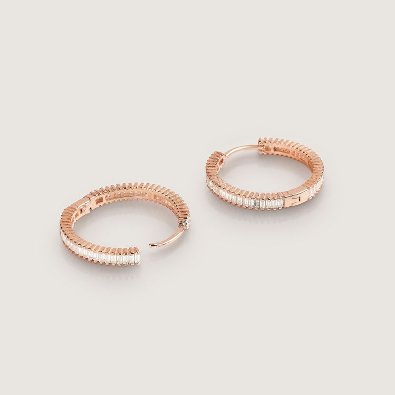 Baguette Stone Hoop Rose Gold Earring image