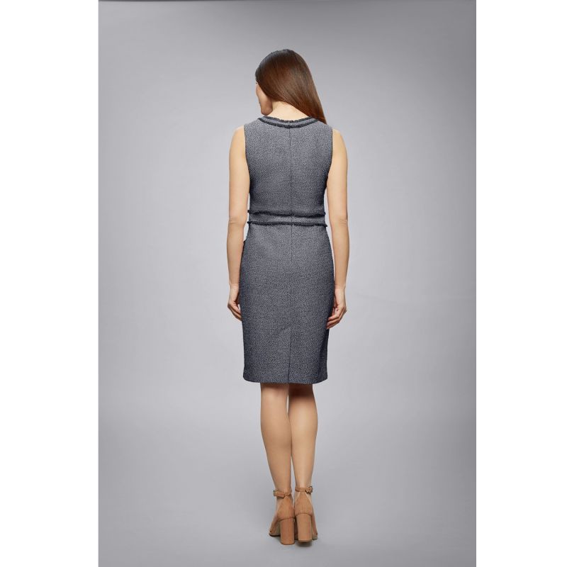 Eloise Navy Cotton Tweed Dress with Fringed Detail image