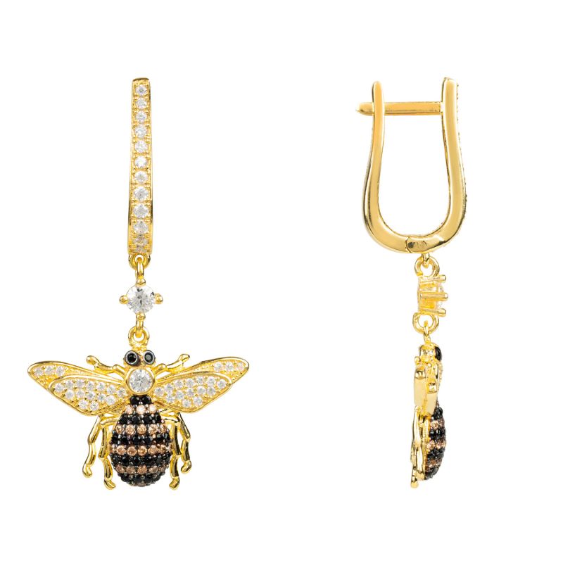 Honey Bee Drop Earrings Gold image