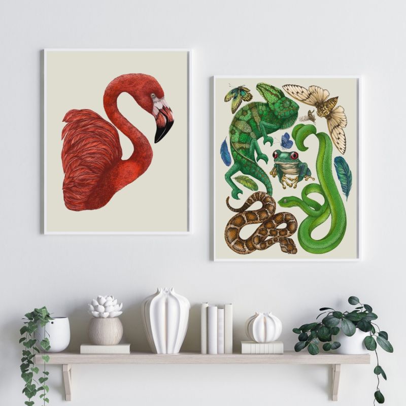 Antique Reptiles & Amphibians - Cream Fine Art Print A4 image