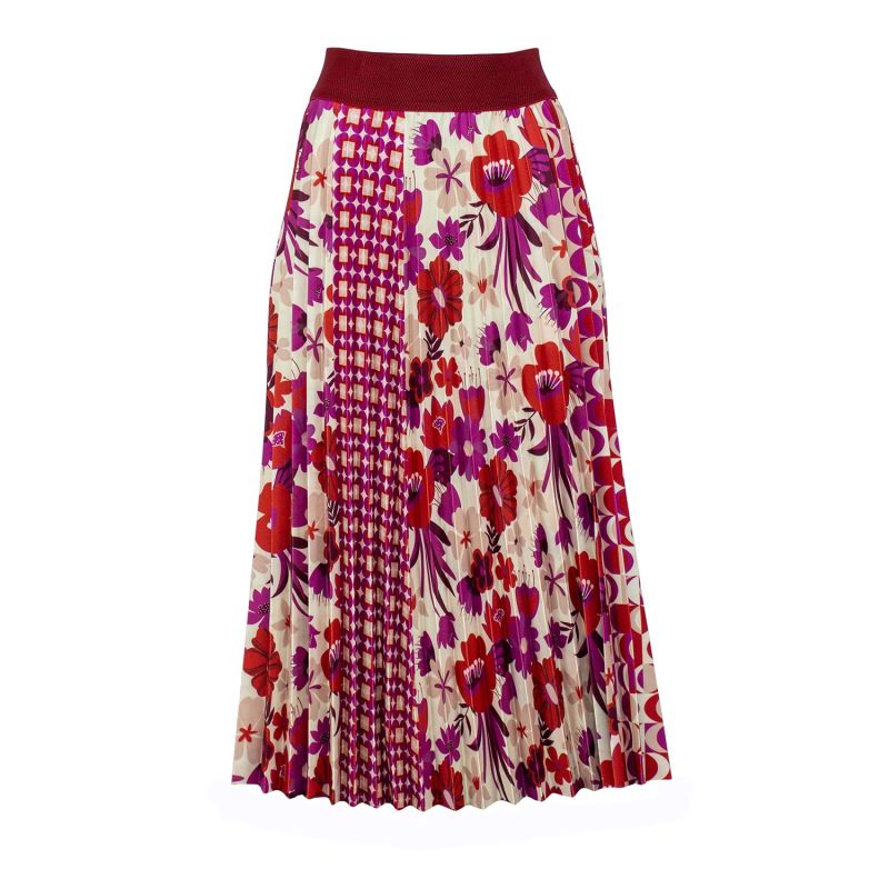 Half Circle Pleated Midi Skirt With Floral & Geometric Print image