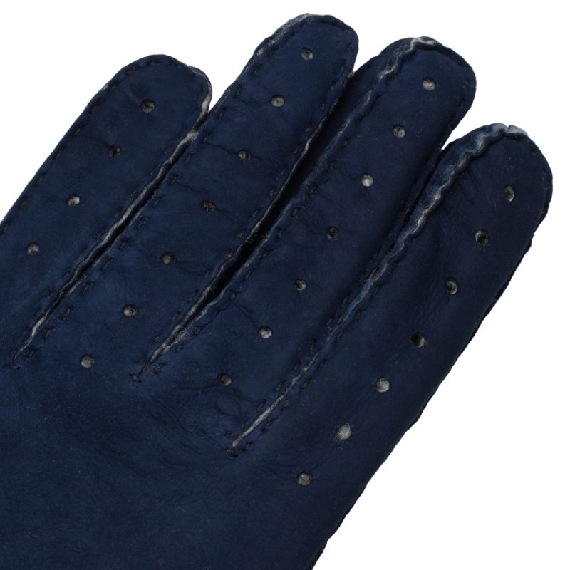 Sella Nevea - Women's Shearling Gloves In Navy Blue Sheepskin Leather image