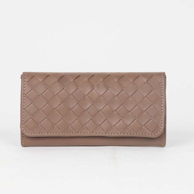 Woven Leather Trifold Wallet Taupe image