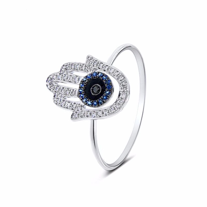 Hamsa Diamond Ring 18K White Gold image