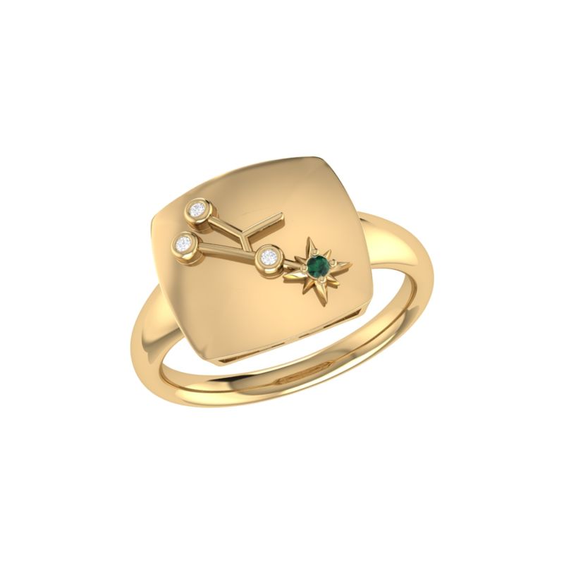 Taurus Bull Constellation Signet Ring In 14 Kt Yellow Gold Vermeil image