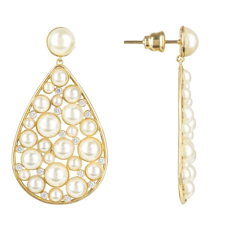 Pearl Elizabeth Statement Teardrop Earrings Gold image