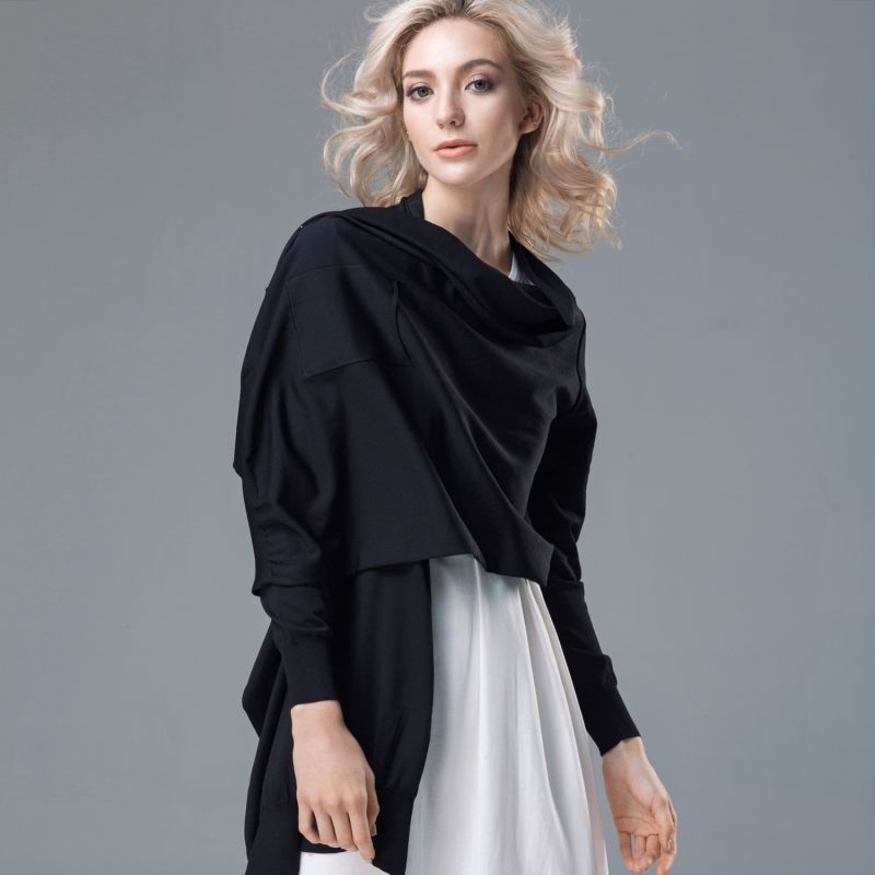 Knitted Black Wrap Cardigan image