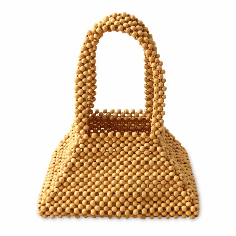 Pyramid Beaded Tote Bag In Toasted Beige image