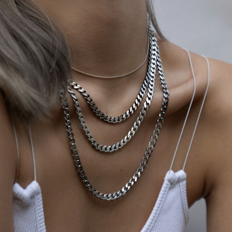 Gun Metal Flat Cuban Curb Chain Necklace Short image