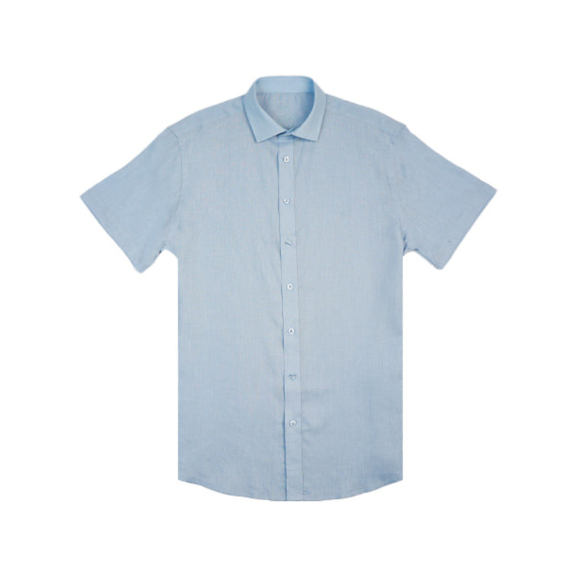 Thumbnail of 100% Linen Button Short Sleeve Button Down Shirt - Light Blue image