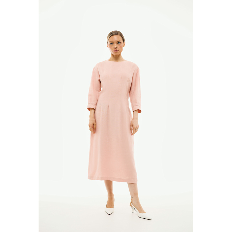 Me Esse Linen Elena Midi Dress - Pink