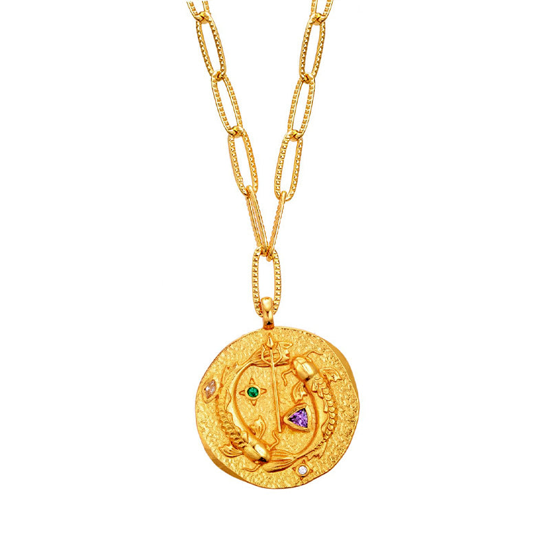 Thumbnail of Constellations Pisces Double-Sided Coin Necklace image