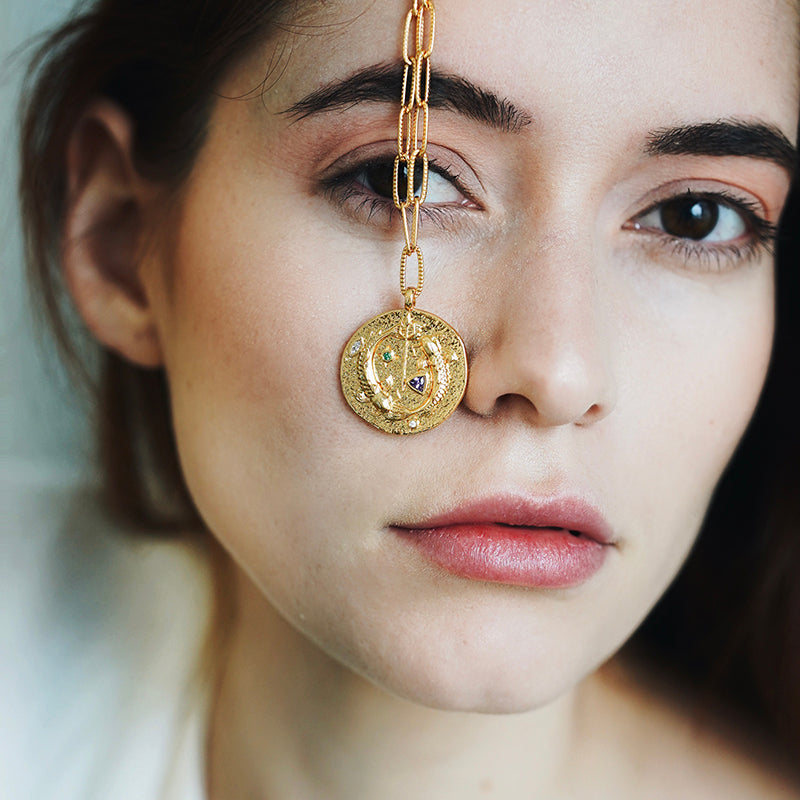 Thumbnail of Constellations Pisces Double-Sided Coin Necklace image