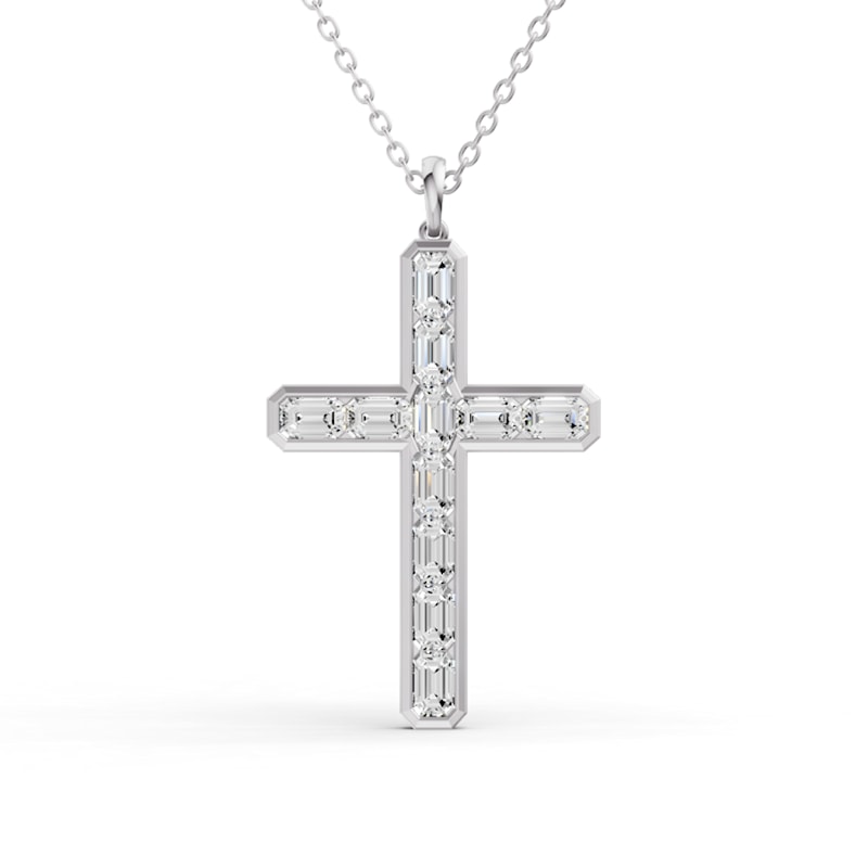 14K Gold 5 Ct Sereia Emerald Cross Lab Diamond Pendant - White Gold ...