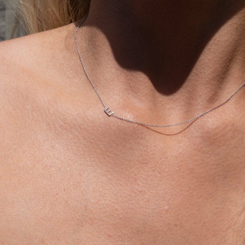 Thumbnail of 14K Gold Asymmetrical Letter Necklace - White Gold - 16" image