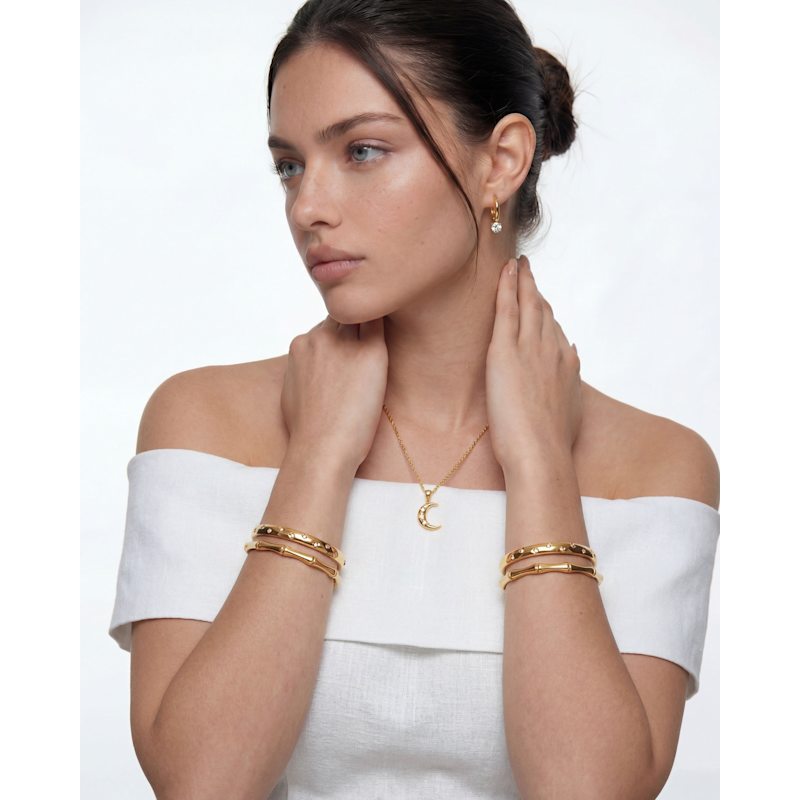 Thumbnail of 14K Gold Band Bamboo Stackable Bangle image
