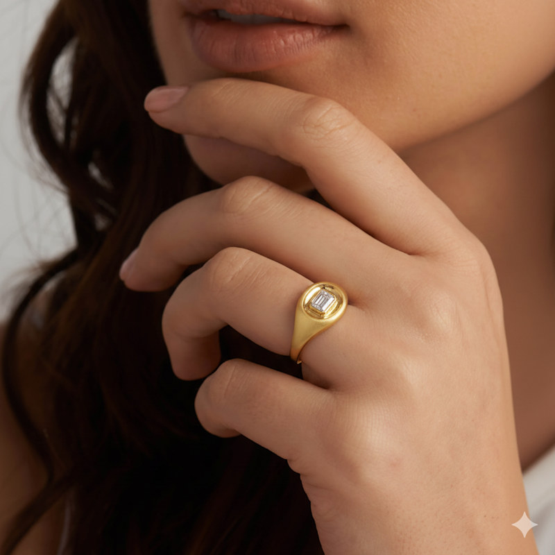 Thumbnail of Emerald Cut Diamond Dome Ring in 14K Yellow Gold image