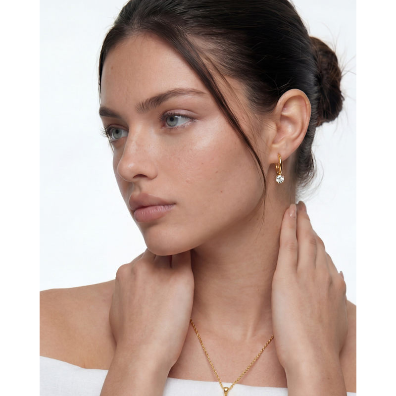 Thumbnail of 14K Gold Gemstone Droplet Huggie Hoops image