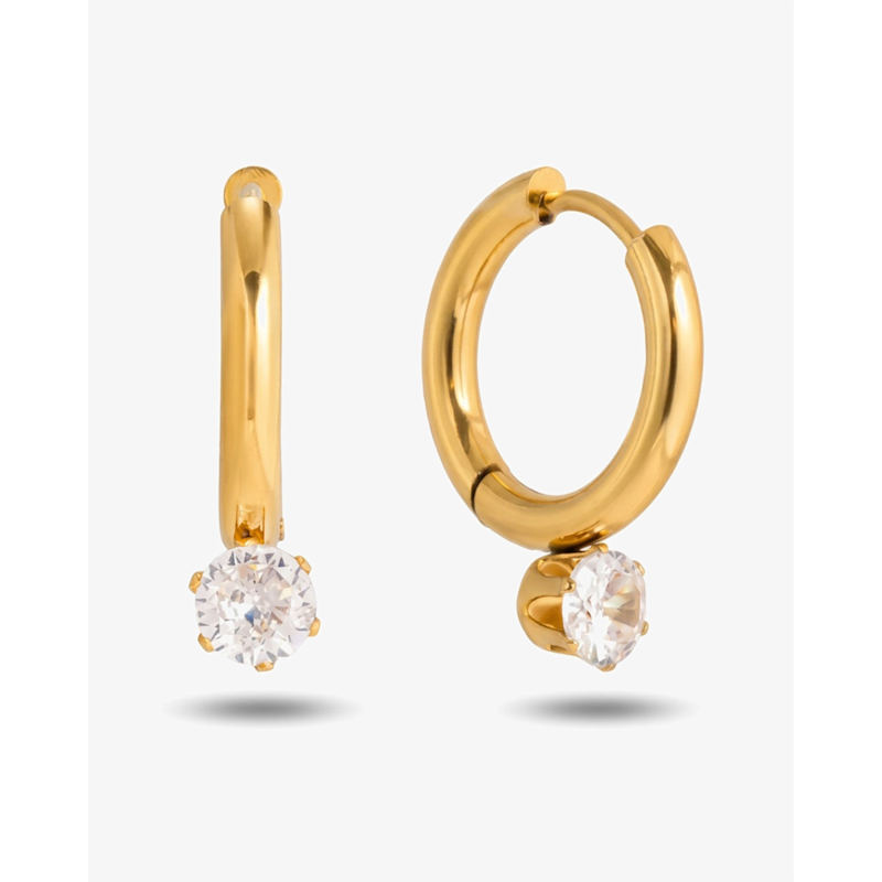 Thumbnail of 14K Gold Gemstone Droplet Huggie Hoops image