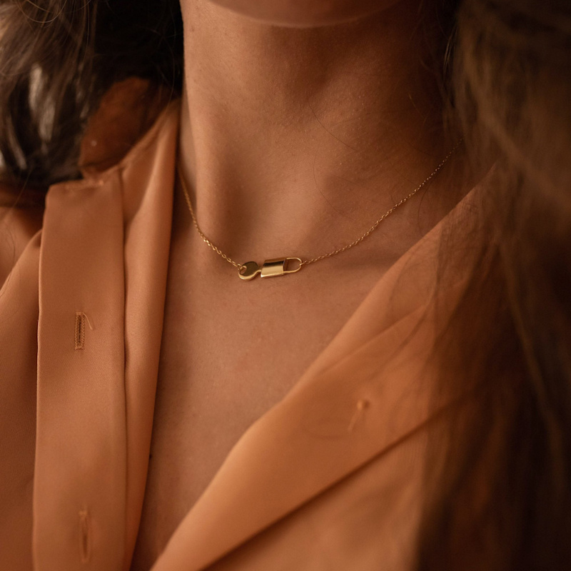 Thumbnail of Gold Plated Silver Lock & Key Necklace image