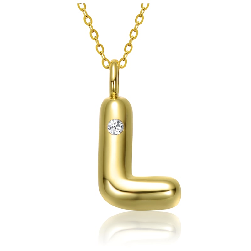 Thumbnail of Gold Plated White Swarovski Initial Pendant Bubble Letter Necklace image