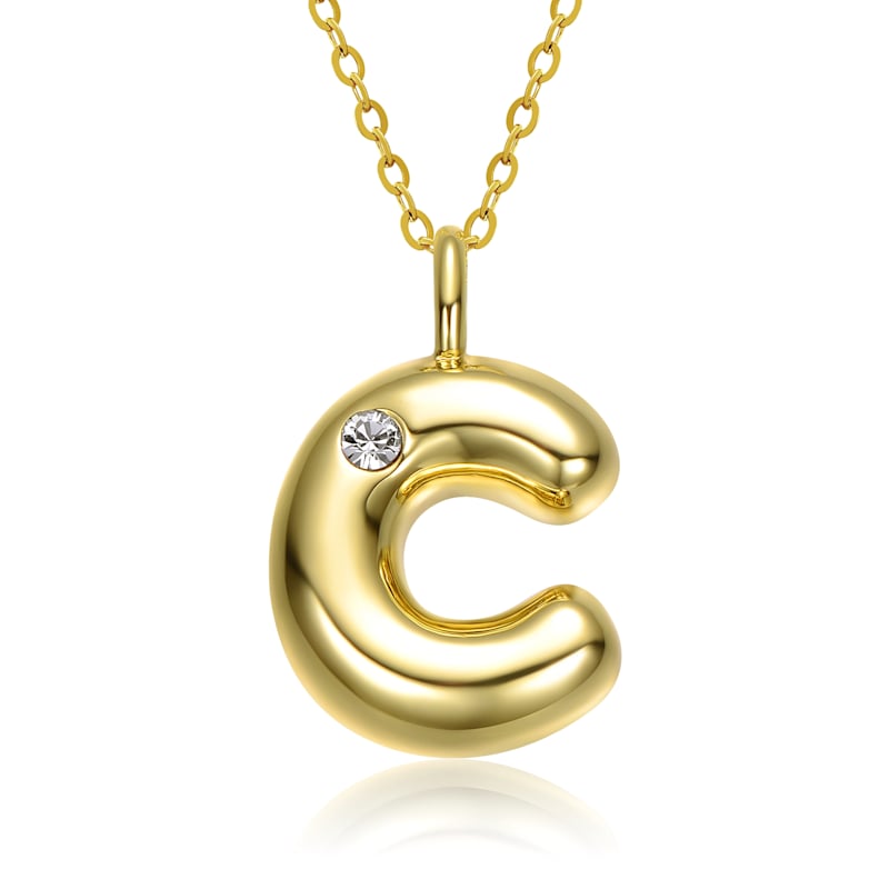 Thumbnail of Gold Plated White Swarovski Initial Pendant Bubble Letter Necklace image