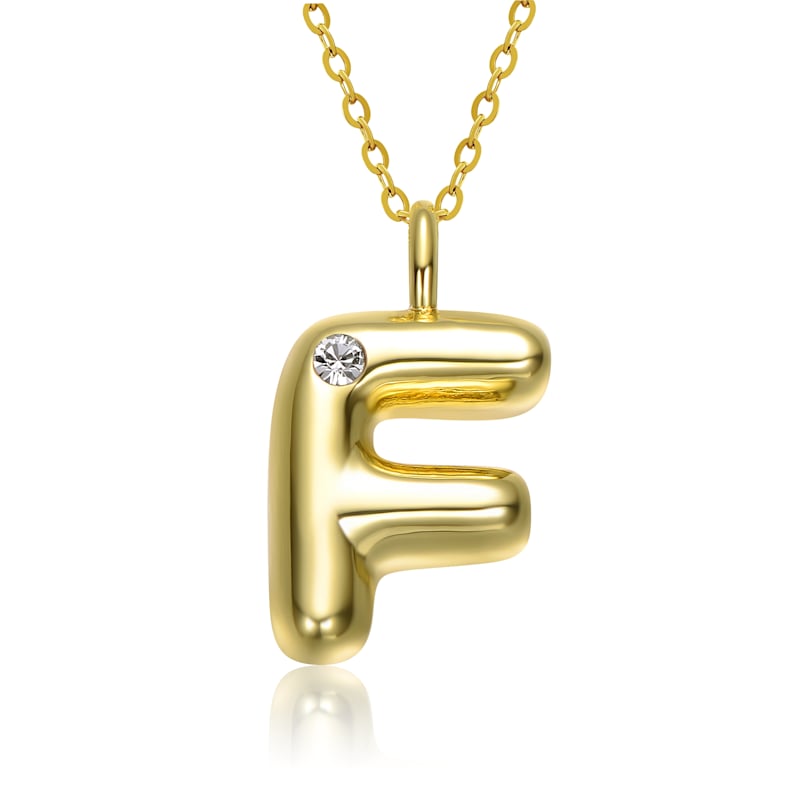 Thumbnail of Gold Plated White Swarovski Initial Pendant Bubble Letter Necklace image