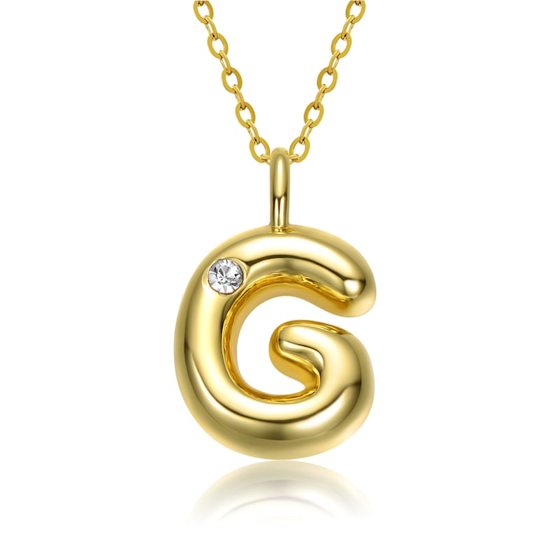 Thumbnail of Gold Plated White Swarovski Initial Pendant Bubble Letter Necklace image
