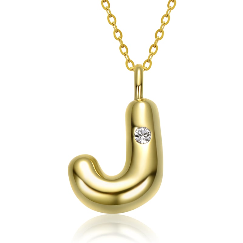 Thumbnail of Gold Plated White Swarovski Initial Pendant Bubble Letter Necklace image