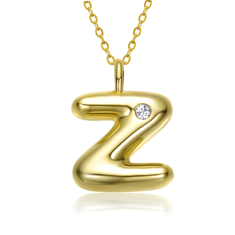 Thumbnail of Gold Plated White Swarovski Initial Pendant Bubble Letter Necklace image