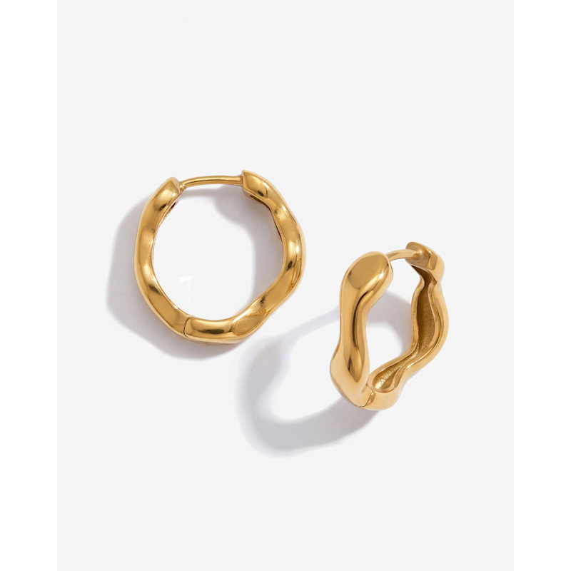 Thumbnail of 14K Gold Wave Huggie Hoops image