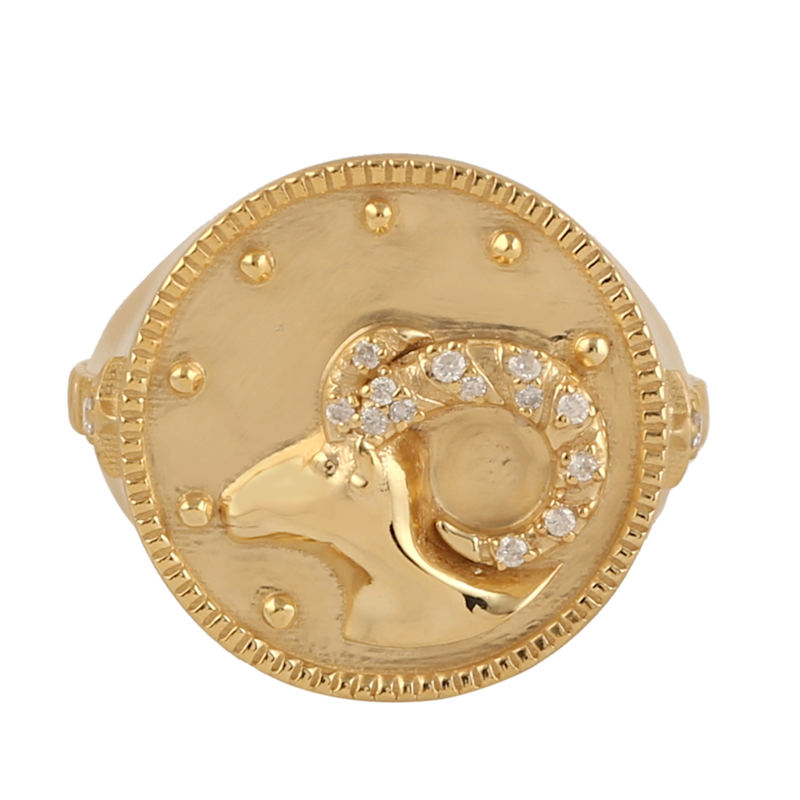 Thumbnail of Aries Zodiac Pave Diamond Signet Ring in 14K Yellow Gold image