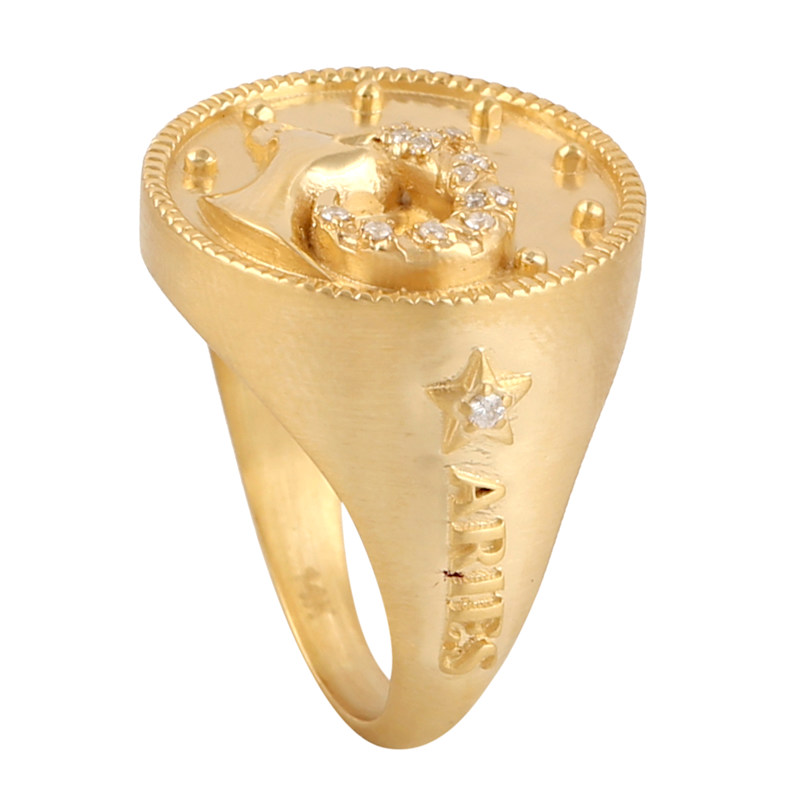 Thumbnail of Aries Zodiac Pave Diamond Signet Ring in 14K Yellow Gold image