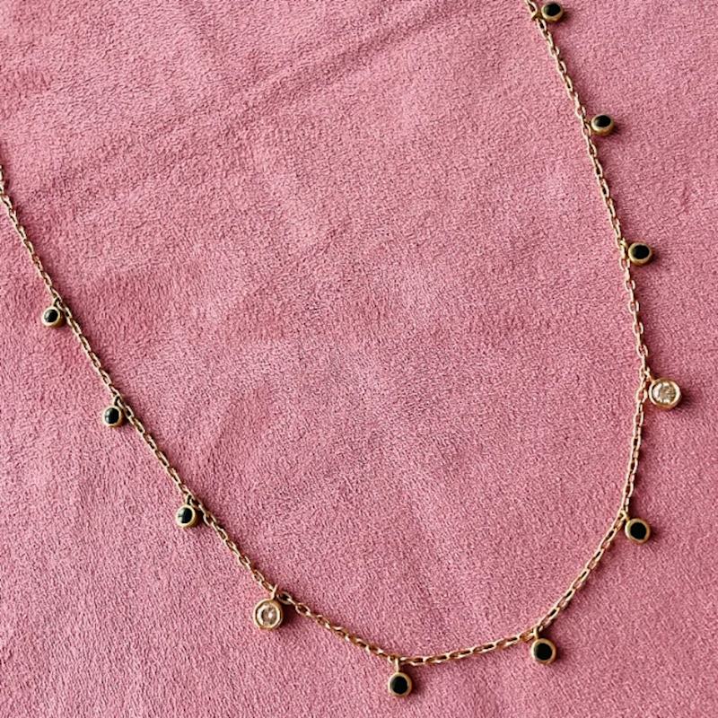 Thumbnail of Solid 14ct Gold Black Enamel Diamond Chain Necklace image