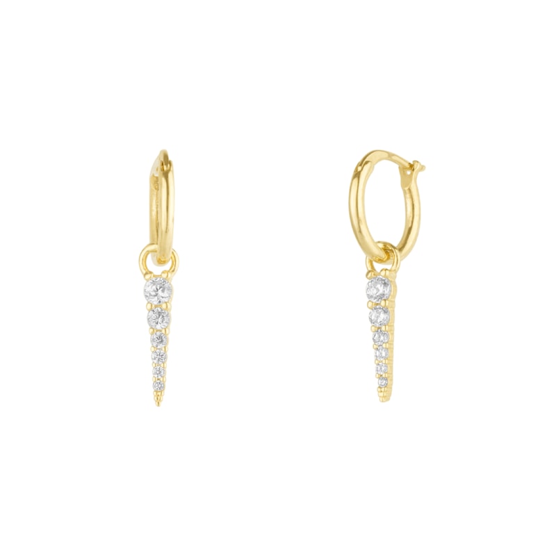 Thumbnail of Fine Spike Pave Hoop Earrings 14K Solid Gold image