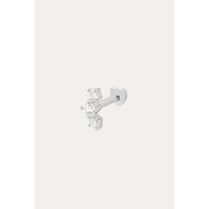 Thumbnail of 14K Solid White Gold Lab-Grown Diamond Curved Trio Flat Back Stud image