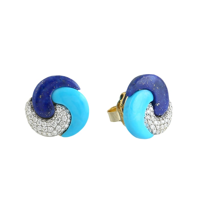 Thumbnail of 14K White Gold Diamond, Turquoise & Lapis Lazuli Swirl Stud Earrings image