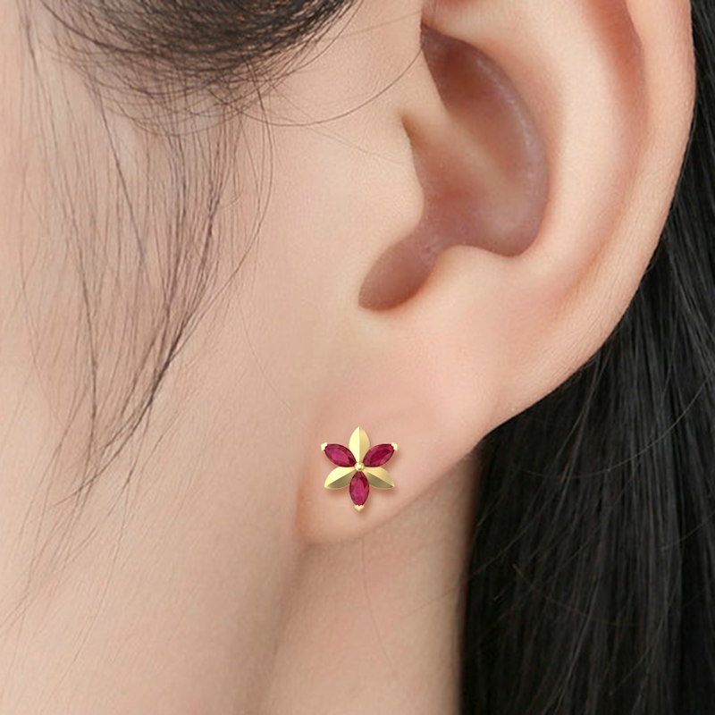 Thumbnail of 14K Yellow Gold Marquise Cut Ruby Stud Earrings image