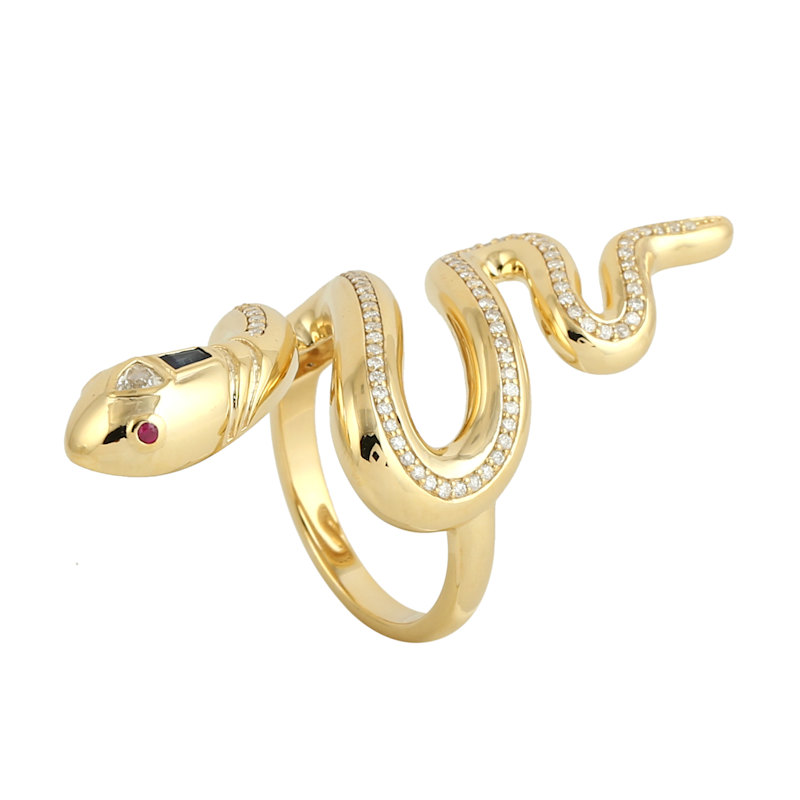 Thumbnail of Diamond, Sapphire & Ruby Snake Statement Ring in 14K Yellow Gold image