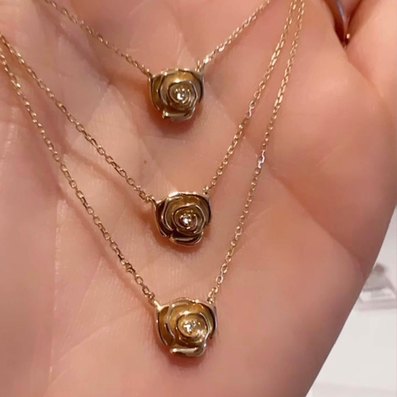 Thumbnail of Solid Gold Diamond Rose Pendant image