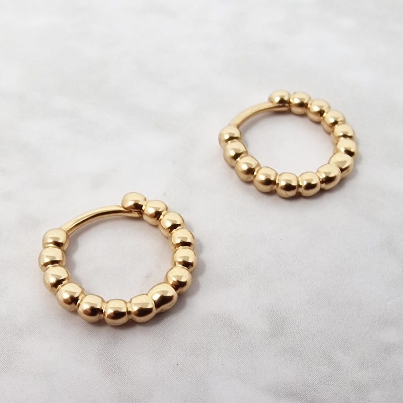 Thumbnail of Gold Plated Beaded Round Huggies image
