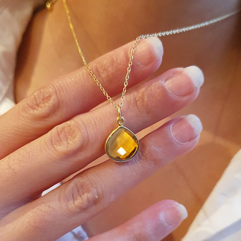 Gold Plated Citrine November Birthstone Necklace Harfi Wolf