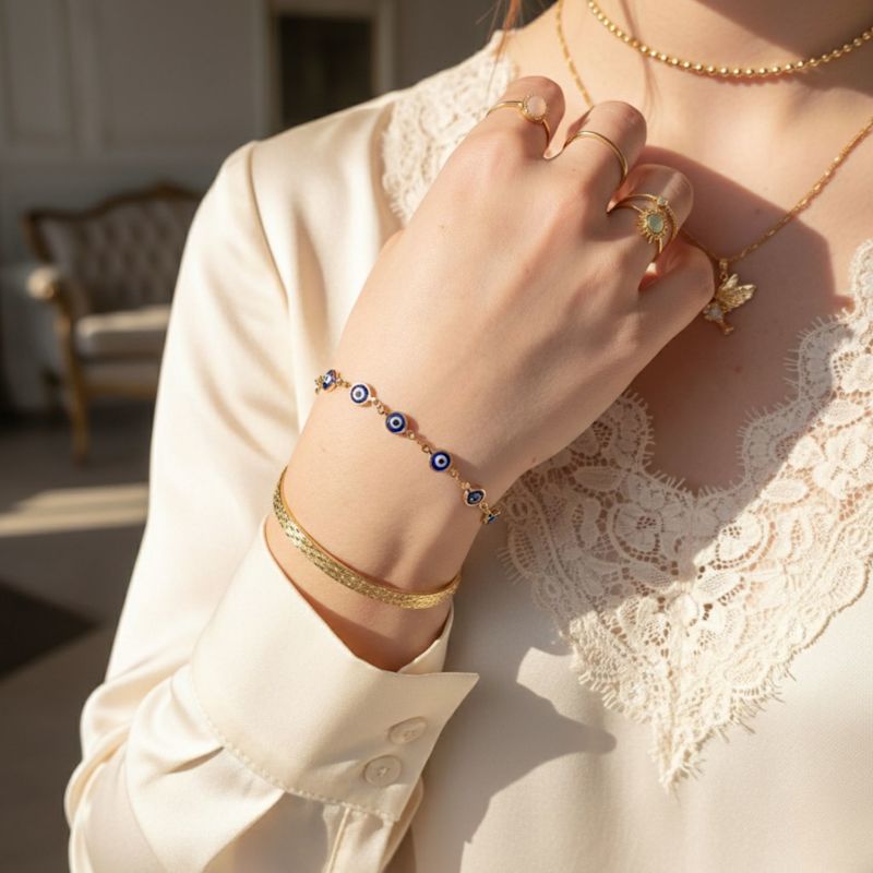 Thumbnail of 18Ct Gold Plated Evil Eye Charm Bracelet image