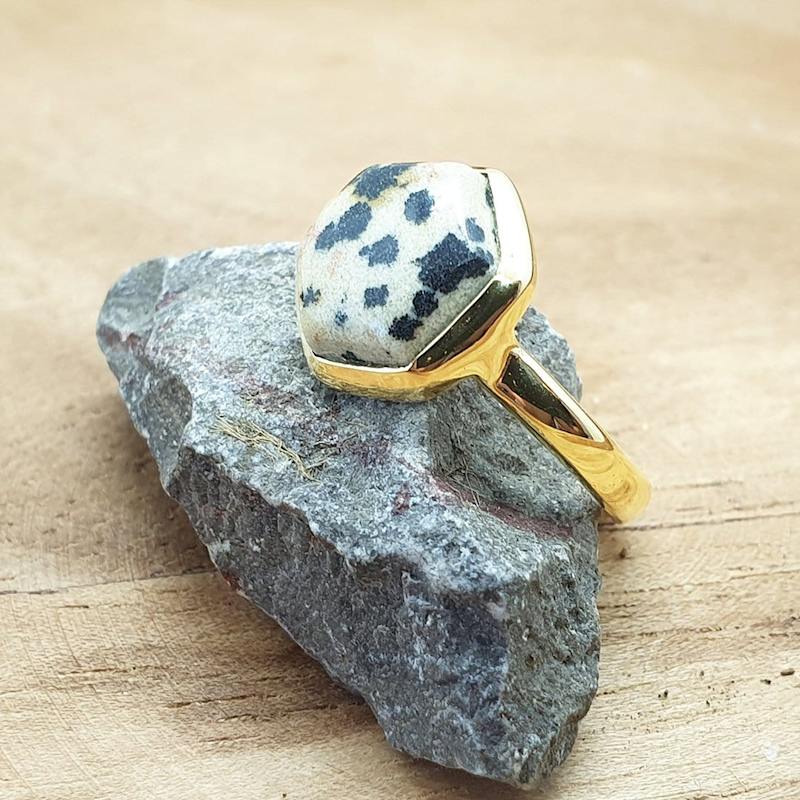 Gold Vermeil Dalmatian Jasper Gemstone Ring | Harfi | Wolf & Badger