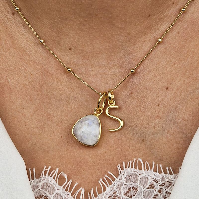 Thumbnail of Gold Vermeil Plated Moonstone Initial Charm Necklace image