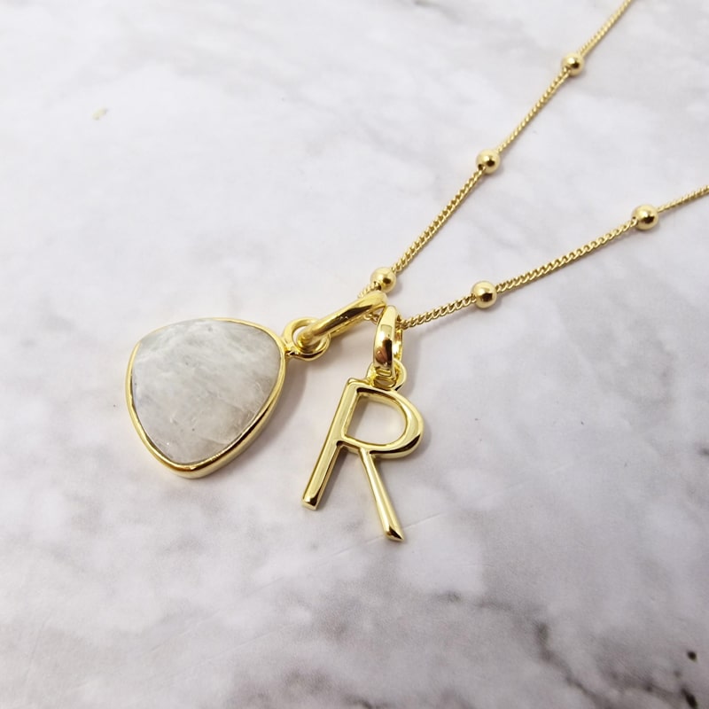 Thumbnail of Gold Vermeil Plated Moonstone Initial Charm Necklace image