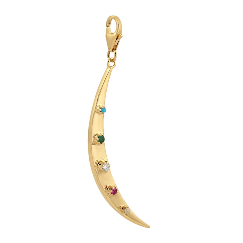 Thumbnail of Multi-Gemstone Crescent Moon Pendant Charm in 18K Yellow Gold image